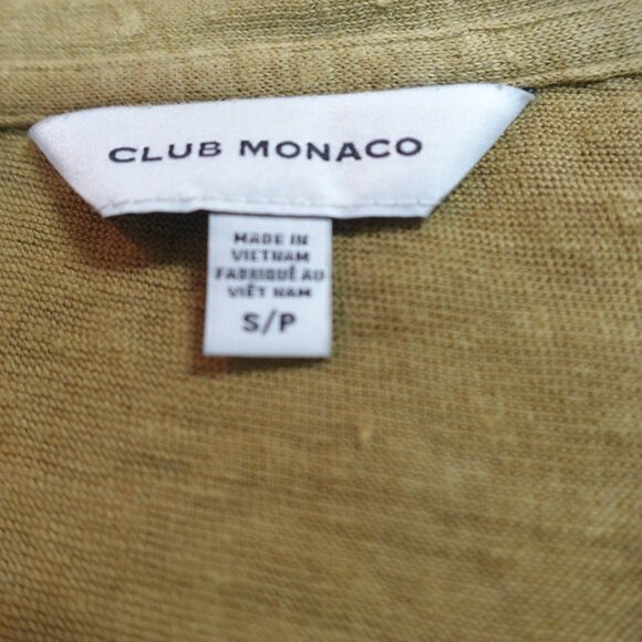 Club Monaco Polo Shirt Small Yellow Mustard V-Neck 100% Linen - Picture 2 of 6